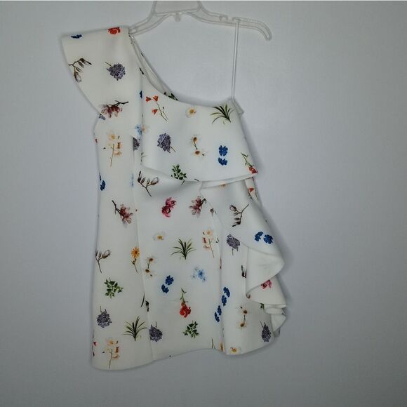 ASOS DESIGN floral one shoulder ruffle a-line mini dress - Picture 1 of 10